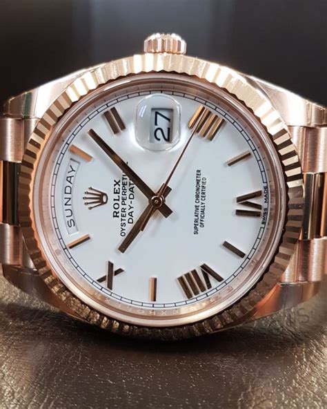 rolex day date rose gold white dial|Rolex Day-Date reference 228235.